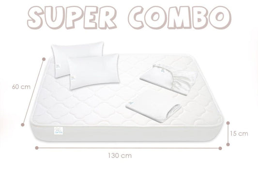 Combo Colchon De Bebe Cuna 130X60x15 Aloha Baby