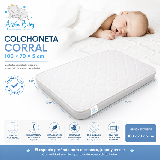 Colchoneta Corral 100x70x5 Aloha Baby – Confort, Seguridad y Aval Pediátrico
