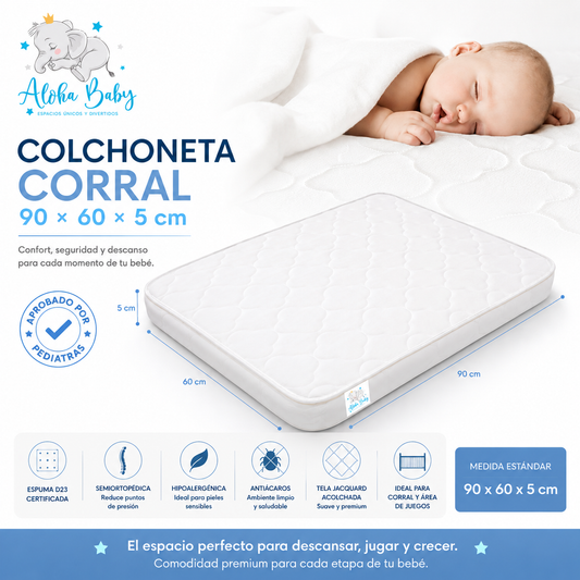 Colchoneta Corral 90x60x5 Aloha Baby – Confort, Seguridad y Aval Pediátrico